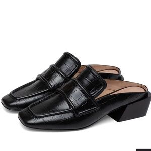 Paolo Black Croc-Embossed Mules